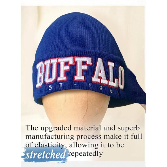 Women's Blue & Red Soft Knit Winter Hat For Cold Weather Beanie Toque Hat - Picture 4 of 6